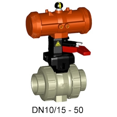+GF+231型氣動(dòng)塑料球閥 FC（常關(guān)） 帶手動(dòng)操作手柄 氣動(dòng)球閥